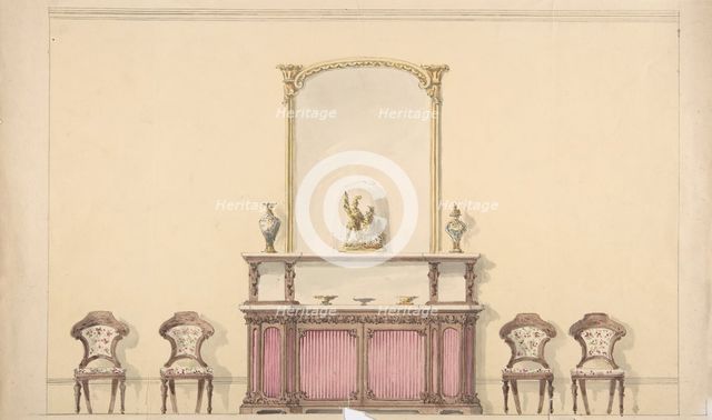Design for a Mirrored Cabinet and Four Chairs, early 19th century. Creator: Anon.