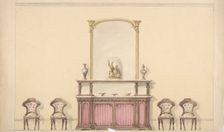 Design for a Mirrored Cabinet and Four Chairs, early 19th century. Creator: Anon