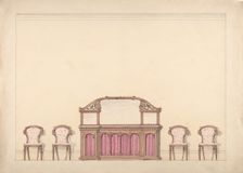 Design for a Mirrored Cabinet and Four Chairs, early 19th century. Creator: Anon