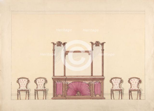 Design for a Mirrored Cabinet and Four Chairs, early 19th century. Creator: Anon.