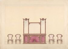 Design for a Mirrored Cabinet and Four Chairs, early 19th century. Creator: Anon