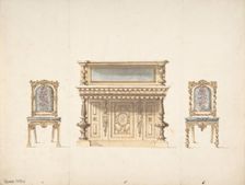 Design for a Mirrored Cabinet and Two Chairs, early 19th century. Creator: Anon