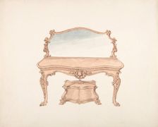 Design for a Mirrored Dressing Table with Baroque Ornament, and a Casket, early 19th century. Creator: Anon