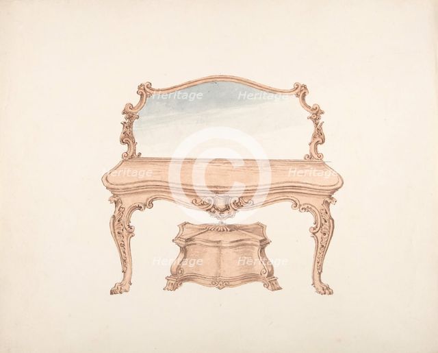 Design for a Mirrored Dressing Table with Baroque Ornament, and a Casket, early 19th century. Creator: Anon.