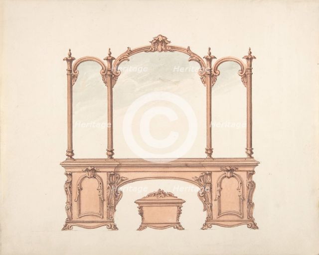 Design for a Mirrored Sideboard with Rococo Ornament, and Casket, early 19th century. Creator: Anon.