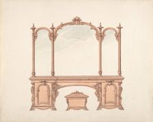 Design for a Mirrored Sideboard with Rococo Ornament, and Casket, early 19th century. Creator: Anon