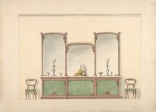 Design for a Mirrored Three Sectioned Marble-topped Cabinet and Two Chairs, early 19th cent. Creator: Anon