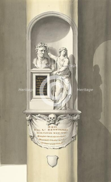 Design for a monument for C. Brunings: a bust in a niche with Fama, 1806. Creator: Bartholomeus Ziesenis.
