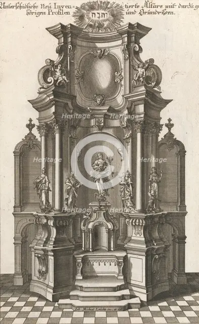 Design for a Monumental Altar, Plate c from 'Unterschiedliche Neu Inventier..., Printed ca. 1750-56. Creator: Georg Gottfried Winckler.