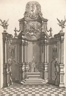 Design for a Monumental Altar, Plate e from Unterschiedliche Neu Inventier..., Printed ca. 1750-56. Creator: Johann Michael Leüchte