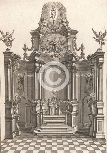 Design for a Monumental Altar, Plate e from 'Unterschiedliche Neu Inventier..., Printed ca. 1750-56. Creator: Johann Michael Leüchte.