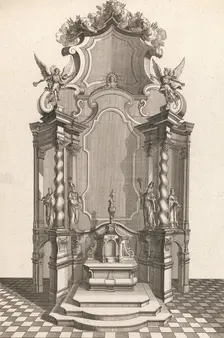 Design for a Monumental Altar, Plate f from Unterschiedliche Neu Inventier..., Printed ca. 1750-56. Creator: Johann Michael Leüchte