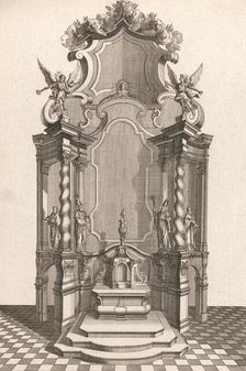Design for a Monumental Altar, Plate f from Unterschiedliche Neu Inventier..., Printed ca. 1750-56. Creator: Johann Michael Leüchte