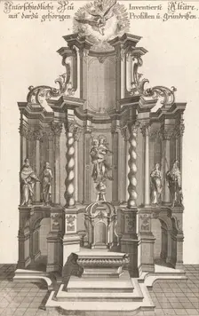 Design for a Monumental Altar, Plate g from Unterschiedliche Neu Inventier..., Printed ca. 1750-56. Creator: Johann Michael Leüchte
