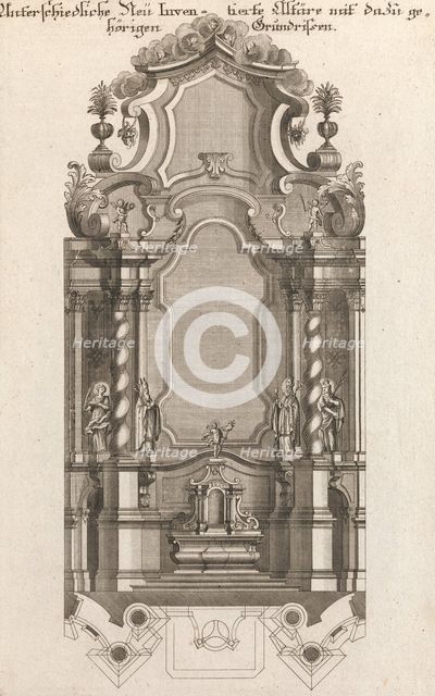 Design for a Monumental Altar, Plate i from 'Unterschiedliche Neu Inventier..., Printed ca. 1750-56. Creator: Johann Michael Leüchte.