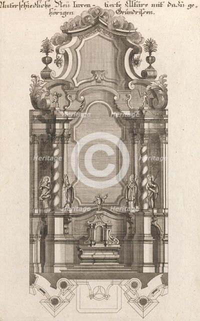 Design for a Monumental Altar, Plate i from 'Unterschiedliche Neu Inventier..., Printed ca. 1750-56. Creator: Johann Michael Leüchte.