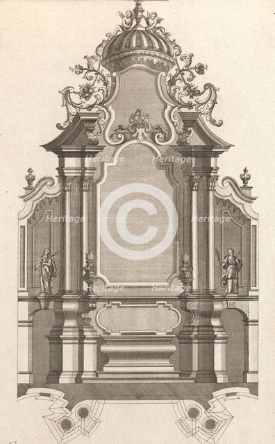 Design for a Monumental Altar, Plate k from 'Unterschiedliche Neu Inventier..., Printed ca. 1750-56. Creator: Martin Engelbrecht.