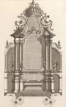 Design for a Monumental Altar, Plate k from Unterschiedliche Neu Inventier..., Printed ca. 1750-56. Creator: Martin Engelbrecht