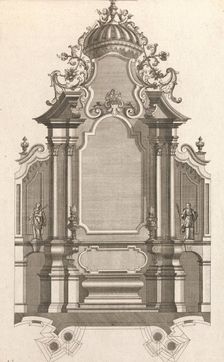 Design for a Monumental Altar, Plate k from Unterschiedliche Neu Inventier..., Printed ca. 1750-56. Creator: Martin Engelbrecht