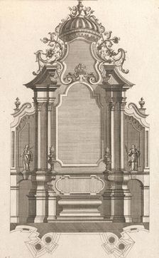 Design for a Monumental Altar, Plate k from Unterschiedliche Neu Inventier..., Printed ca. 1750-56. Creator: Martin Engelbrecht