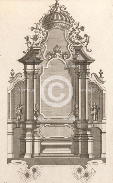 Design for a Monumental Altar, Plate k from 'Unterschiedliche Neu Inventier..., Printed ca. 1750-56. Creator: Martin Engelbrecht.