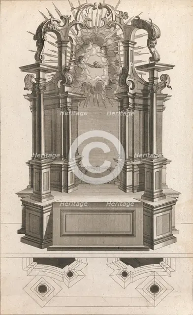 Design for a Monumental Altar, Plate n from 'Unterschiedliche Neu Inventier..., Printed ca. 1750-56. Creator: Carl Pier.