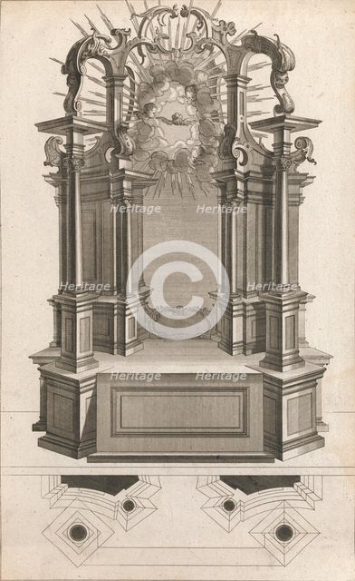 Design for a Monumental Altar, Plate n from 'Unterschiedliche Neu Inventier..., Printed ca. 1750-56. Creator: Carl Pier.