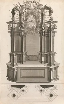 Design for a Monumental Altar, Plate n from Unterschiedliche Neu Inventier..., Printed ca. 1750-56. Creator: Carl Pier