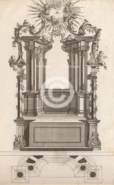 Design for a Monumental Altar, Plate 'o' (?) from 'Unterschiedliche Neu Inv..., Printed ca. 1750-56. Creator: Jacob Gottlieb Thelot.