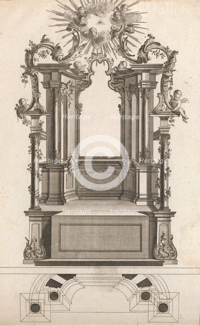 Design for a Monumental Altar, Plate 'o' (?) from 'Unterschiedliche Neu Inv..., Printed ca. 1750-56. Creator: Jacob Gottlieb Thelot.