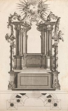 Design for a Monumental Altar, Plate o (?) from Unterschiedliche Neu Inv..., Printed ca. 1750-56. Creator: Jacob Gottlieb Thelot