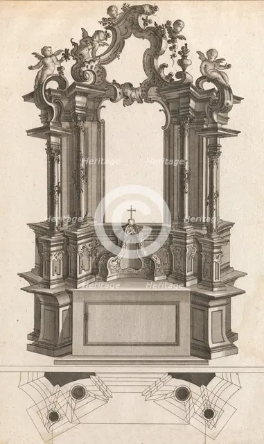 Design for a Monumental Altar, Plate 'p' from 'Unterschiedliche Neu Inventi..., Printed ca. 1750-56. Creator: Jacob Gottlieb Thelot.