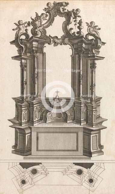Design for a Monumental Altar, Plate 'p' from 'Unterschiedliche Neu Inventi..., Printed ca. 1750-56. Creator: Jacob Gottlieb Thelot.