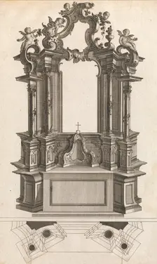 Design for a Monumental Altar, Plate p from Unterschiedliche Neu Inventi..., Printed ca. 1750-56. Creator: Jacob Gottlieb Thelot