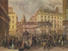 Design for a new footbridge at the crossing Ludgate Hill and Fleet Street, City of London, 1862. Artist: Kell Brothers