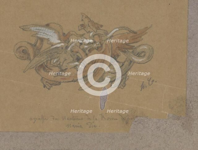 Design for a Buckle in the Shape of Two Fighting Chimeras, c.1864-c.1894. Creator: Henri Cameré.