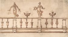 Design for a Balustrade with Female Figures and Urns, 16th-17th century. Creator: Giulio Parigi