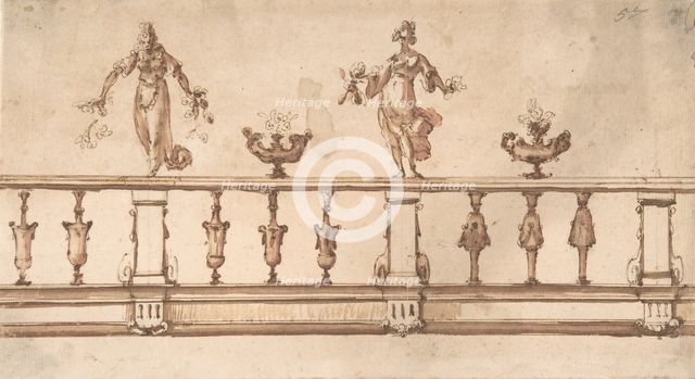Design for a Balustrade with Female Figures and Urns, 16th-17th century. Creator: Giulio Parigi.