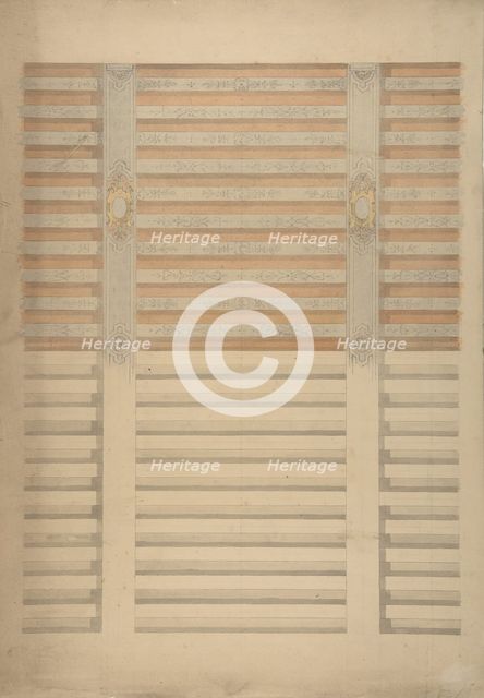 Design for a beamed ceiling in French Renaissance style, 1830-97. Creators: Jules-Edmond-Charles Lachaise, Eugène-Pierre Gourdet.