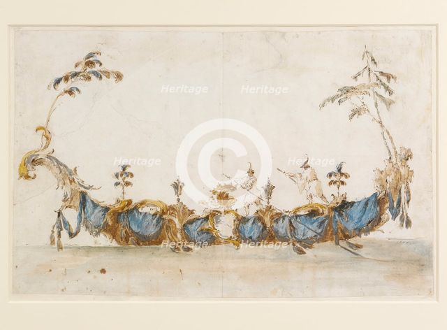 Design for a Bissona, with two gondoliers in Chinese dress, ca 1766-1770.