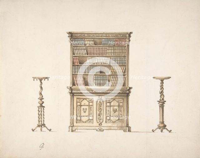 Design for a Bookcabinet and Two Pedestals (Verso: sketch), early 19th century. Creator: Anon.