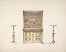 Design for a Bookcabinet and Two Pedestals (Verso: sketch), early 19th century. Creator: Anon