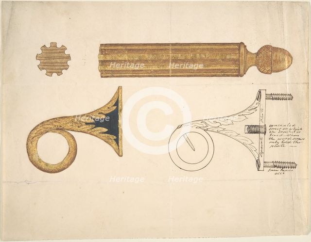 Design for a Bracket and Rod for Drapery, 19th century. Creator: Anon.