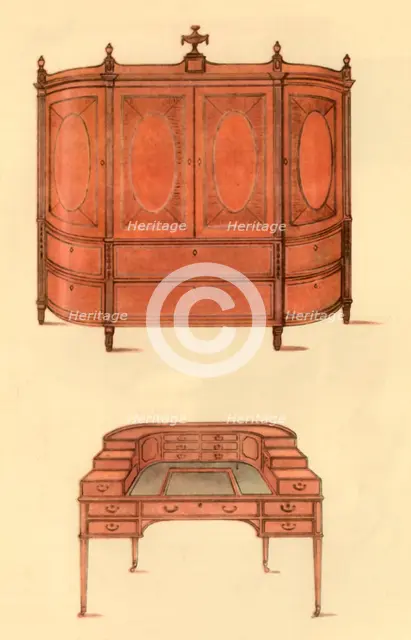 Design for a cupboard and desk for Carlton House, 1787, (1946).  Creator: Unknown.