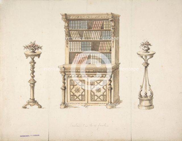 Design for a Cabinet-Bookcase and Two Stands for Flowers, early 19th century. Creator: Anon.