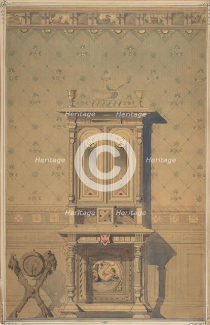 Design for a Cabinet in an Interior Setting, 1870-80. Creator: Anon.