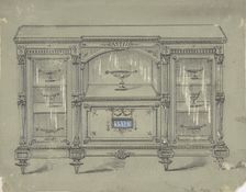Design for a Cabinet with Three Glass Doors and a Porcelain Plaque, 19th century. Creator: Anon