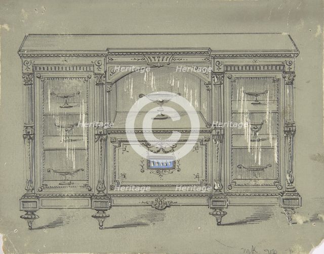 Design for a Cabinet with Three Glass Doors and a Porcelain Plaque, 19th century. Creator: Anon.