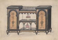 Design for a Cabinet with Two Central Shelves and Arched Doors, 19th century. Creator: Anon