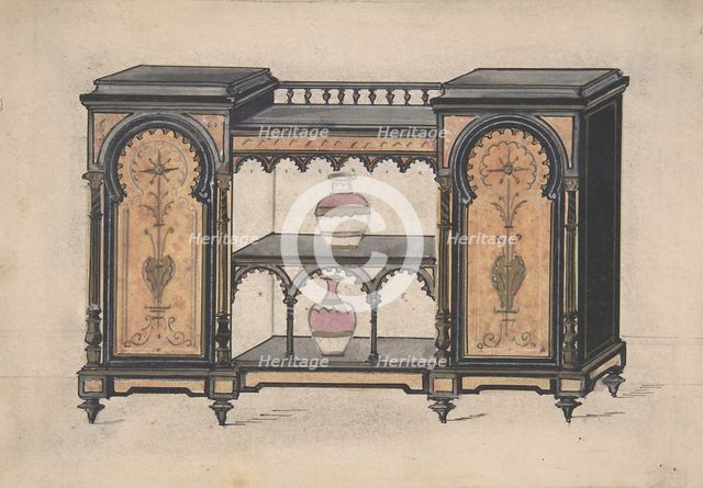 Design for a Cabinet with Two Central Shelves and Arched Doors, 19th century. Creator: Anon.